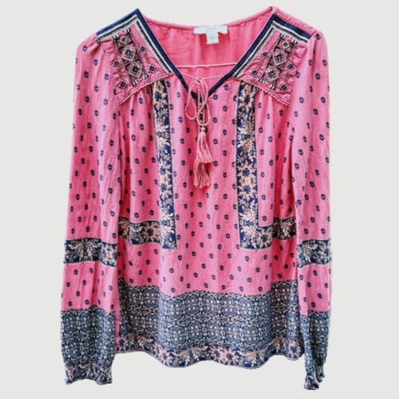 Vintage America Tops - Pink & Blue Vintage America Brand Boho Peasant Beaded Top 🎉2X Host Pick🎉